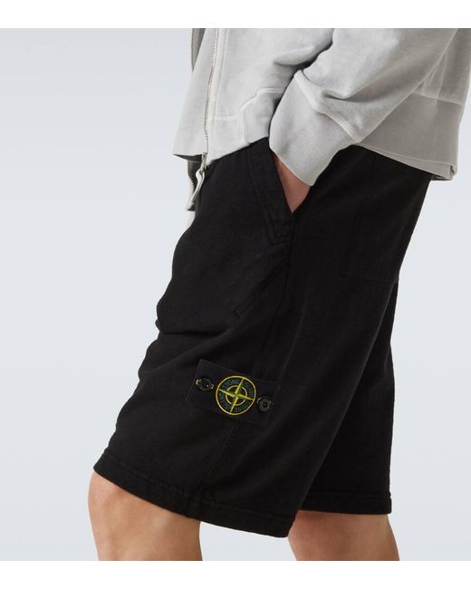 Shorts En Jersey De Algodon Stone Island de hombre de color Black
