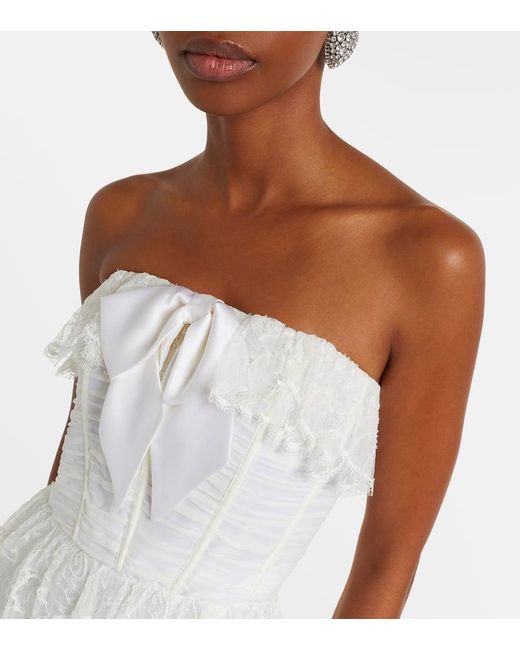 Alessandra Rich White Lace And Silk Georgette Bustier Dress