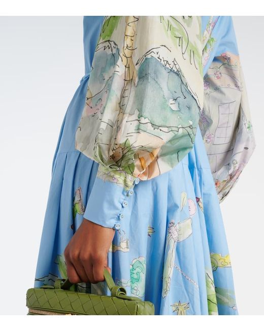 ALÉMAIS Blue Anouk Printed Cotton Midi Shirt Dress