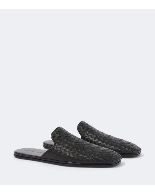 Bottega Veneta Black Palazzo Intrecciato Leather Mules for men