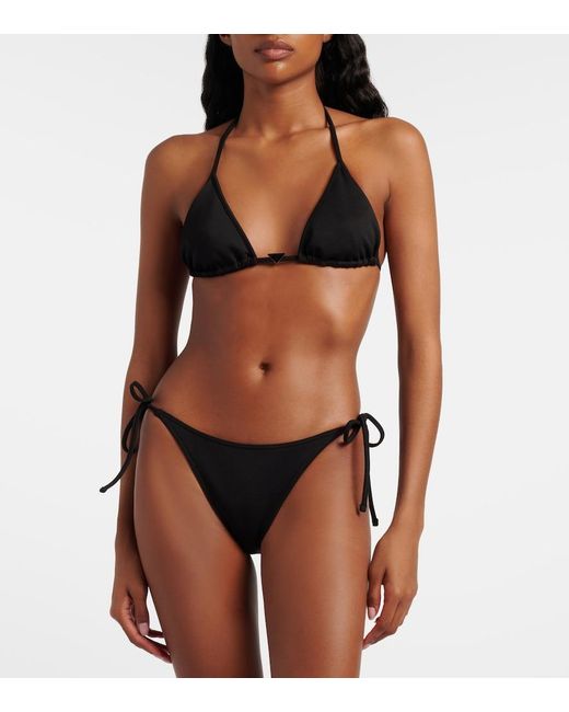 Top De Bikini Triangular Con Logo Prada de color Black