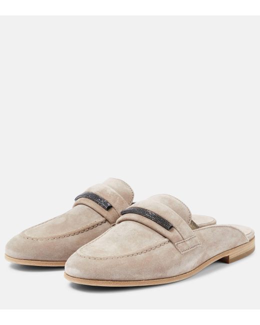 Brunello Cucinelli Suede Mules in White Lyst UK