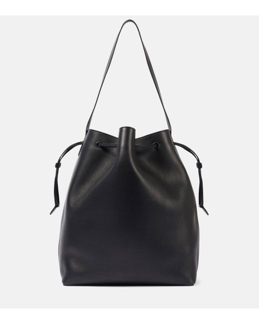 The Row Black Belvedere Leather Bucket Bag