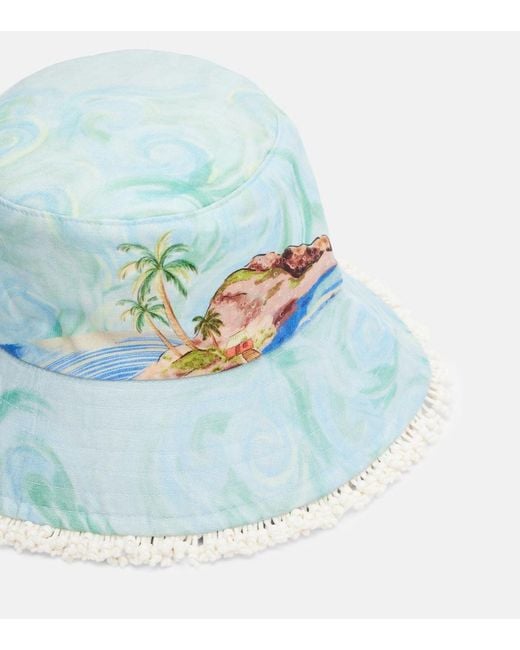 ALÉMAIS Blue Printed Linen Bucket Hat
