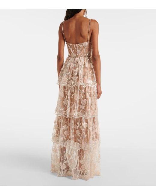 Self-Portrait Natural Embellished Tiered Corset Gown