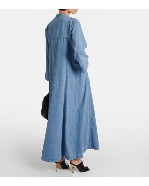 Vestido largo en denim plisado Dries Van Noten de color Blue