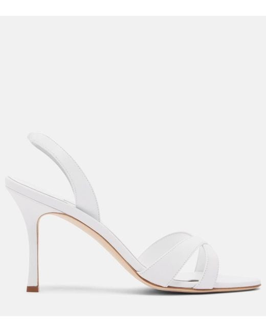 Manolo Blahnik White Callasi Leather Slingback Sandals