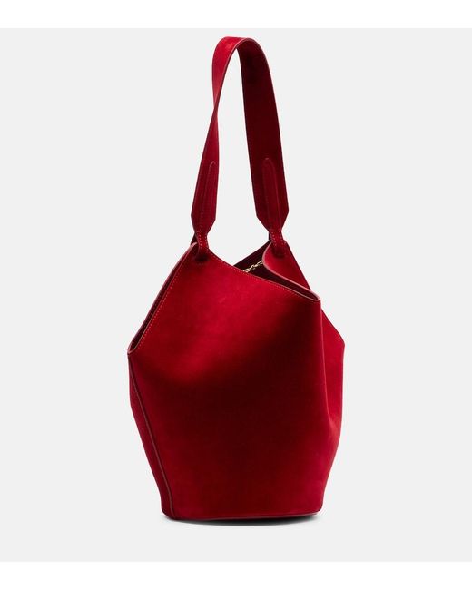 Khaite Red Lotus Mini Suede Tote Bag