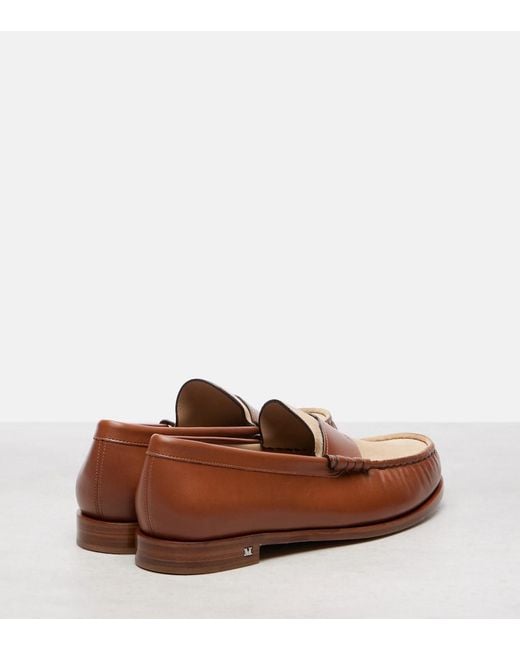 Max Mara Brown Logo Leather And Suede Mocassins