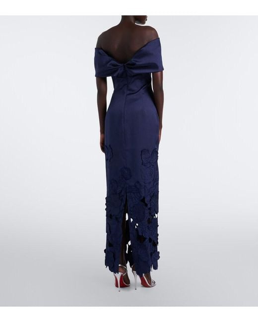 Costarellos Blue Norelle Off-Shoulder Satin Midi Dress