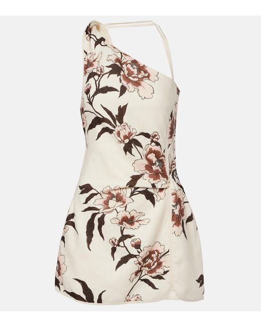 Sir Natural Floral One-Shoulder Linen Minidress
