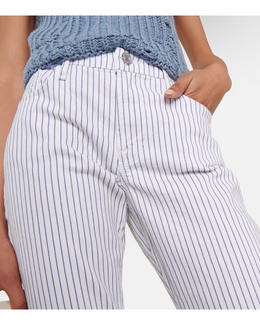 FRAME Blue Le Crop Mini Striped Mid-Rise Bootcut Jeans
