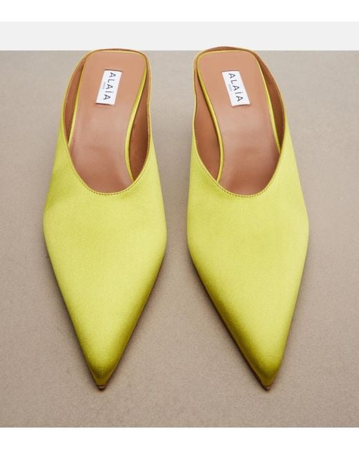 Alaïa Yellow Cube Satin Wedge Mules