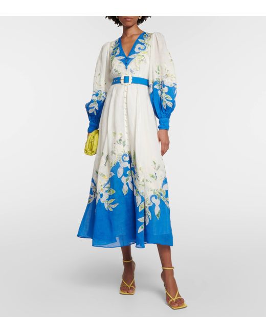 ALÉMAIS Blue Rita Floral-appliquéd Midi Dress