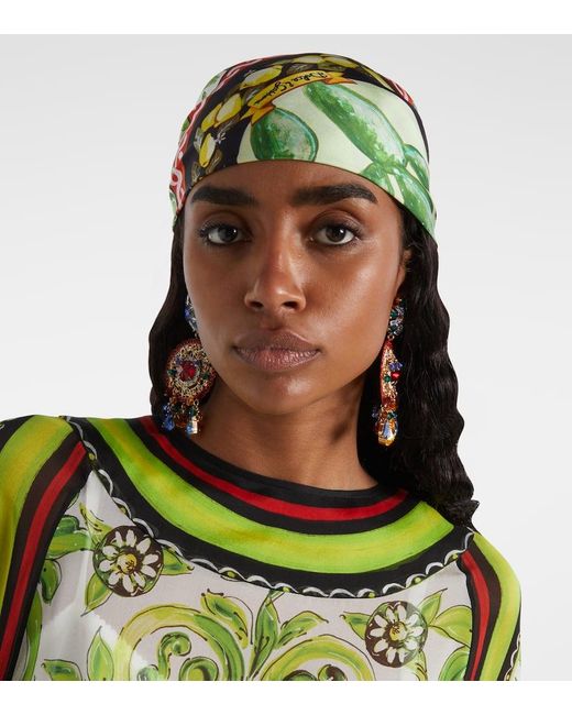 Dolce & Gabbana Green Bedrucktes Tuch Aus Seiden-Twill