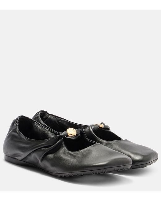 Loewe Black Pebble Soft Leather Mary Jane Flats