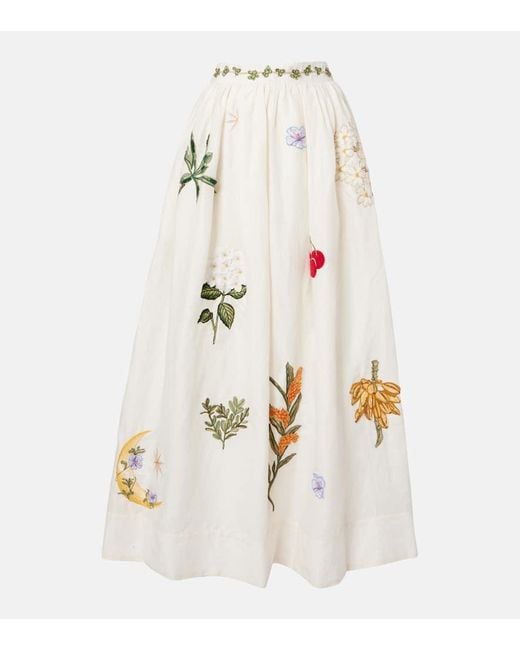 Agua Bendita White Tangelo Embroidered Linen Maxi Skirt
