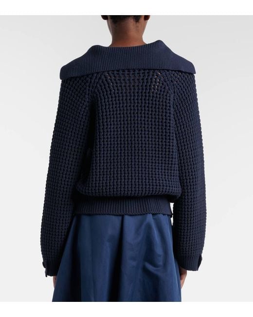 Brunello Cucinelli Blue Cotton-Blend Polo Sweater