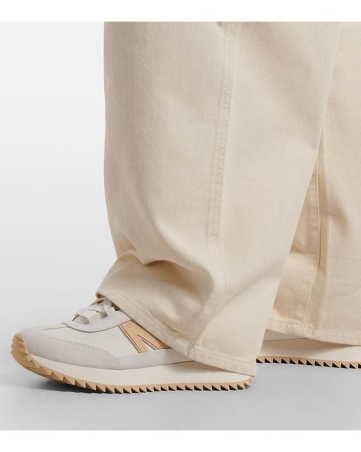 Moncler White Pacey2 Suede-Trimmed Sneakers