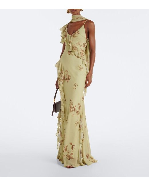 De La Vali Metallic Mayara Floral Georgette Maxi Dress