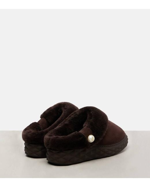 Jimmy Choo Brown Slippers Diamond Maxi Mule F Aus Veloursleder