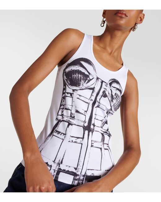 Jean Paul Gaultier White Cage Trompe L'oil Printed Tank Top