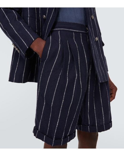 Shorts gessati in misto lana e lino di Brunello Cucinelli in Blue da Uomo