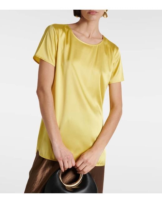 Camiseta Cortona de saten de mezcla de seda Max Mara de color Yellow