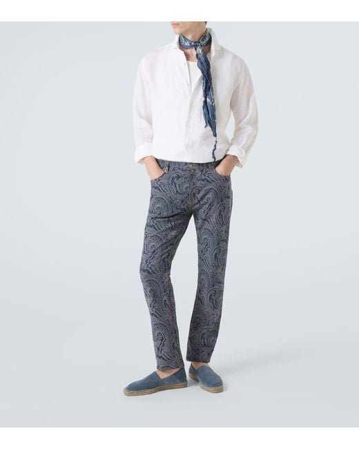 Etro Blue Roma Paisley Slim Jeans for men