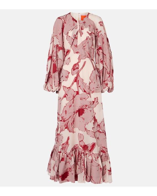 LaDoubleJ Red Eve-Ning Floral Silk-Blend Gown