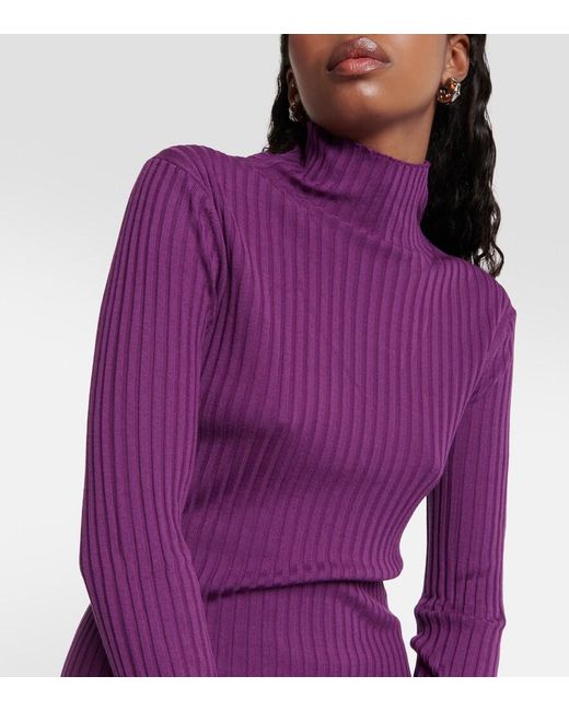 Plan C Purple Ribbed-Knit Wool Sweater
