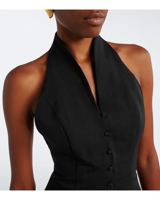 Staud Black Stella Halterneck Cotton-Blend Minidress