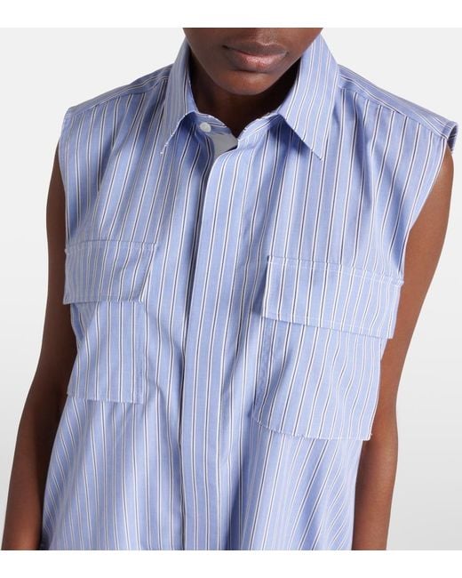 Sacai Blue Striped Cotton Poplin Shirt Dress