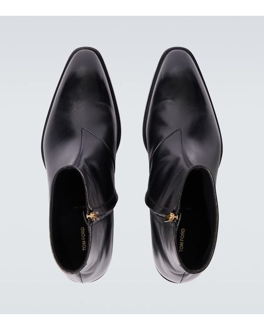 Tom Ford Black Vincent Leather Ankle Boots for men