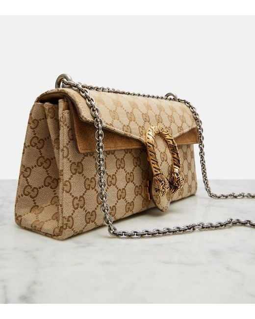 Gucci Natural Dionysus Gg Canvas Small Suede-Trimmed Crossbody Bag