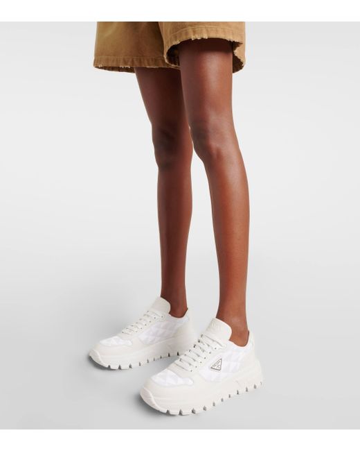 Prada White Prax One Leather-Trimmed Sneakers