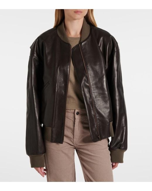 The Row Black Morisel Leather Bomber Jacket