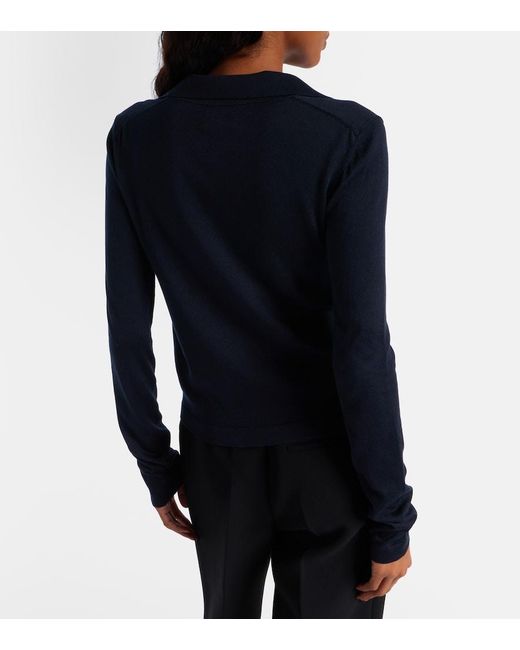 Khaite Blue Mikel Silk Polo Sweater
