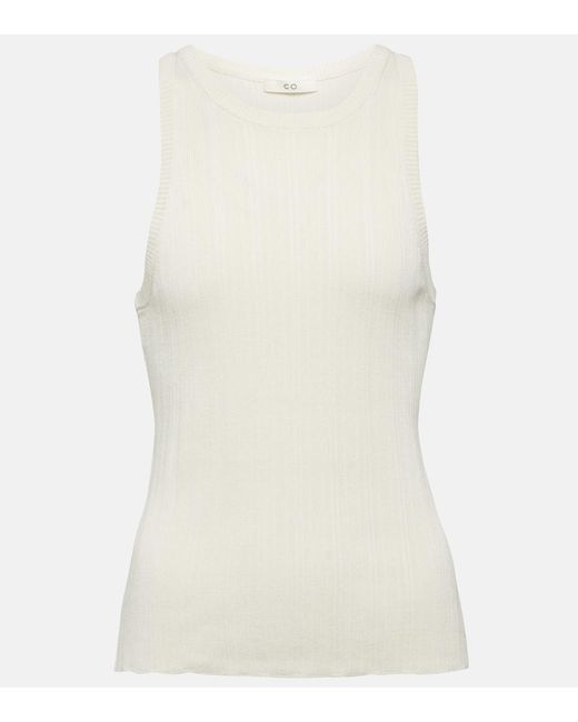 Co. White Ribbed Silk Tank Top