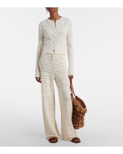 Faithfull The Brand Natural Tanya Pointelle Cotton-Blend Wide-Leg Pants