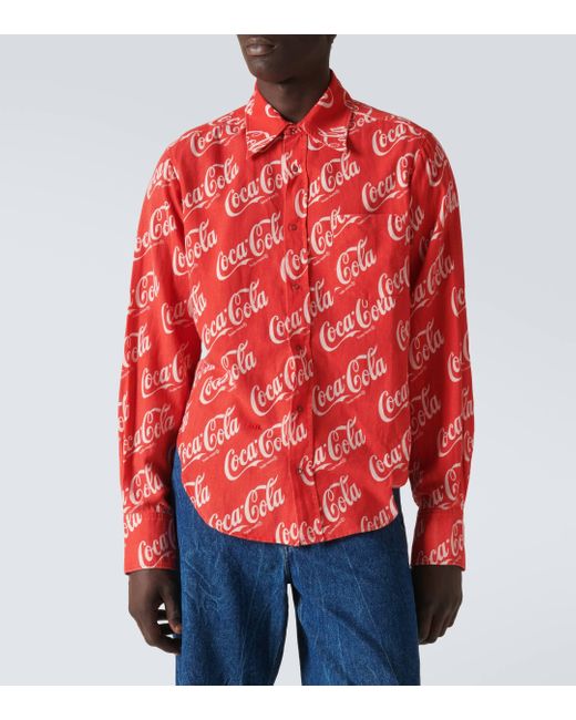 ERL Red X Coca-cola® Printed Cotton And Linen Shirt for men