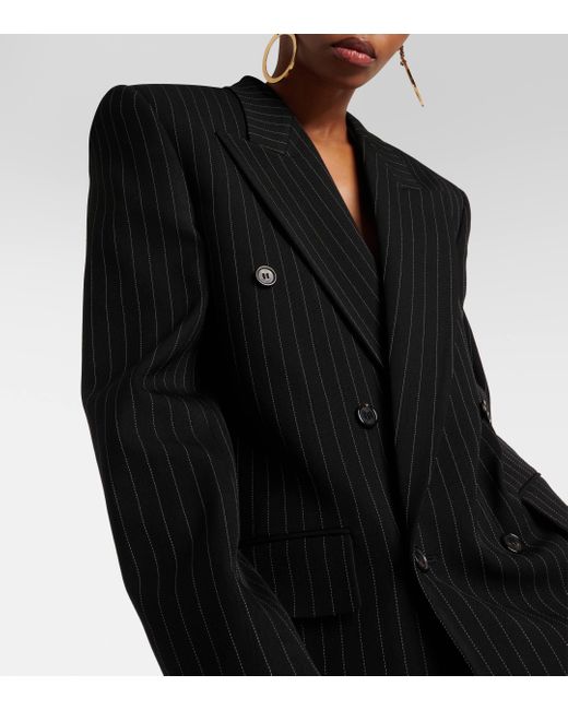 Blazer oversize raye en laine melangee Saint Laurent en coloris Black