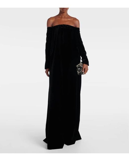 Max Mara Women's Black Open-Back Cotton Velvet Gown