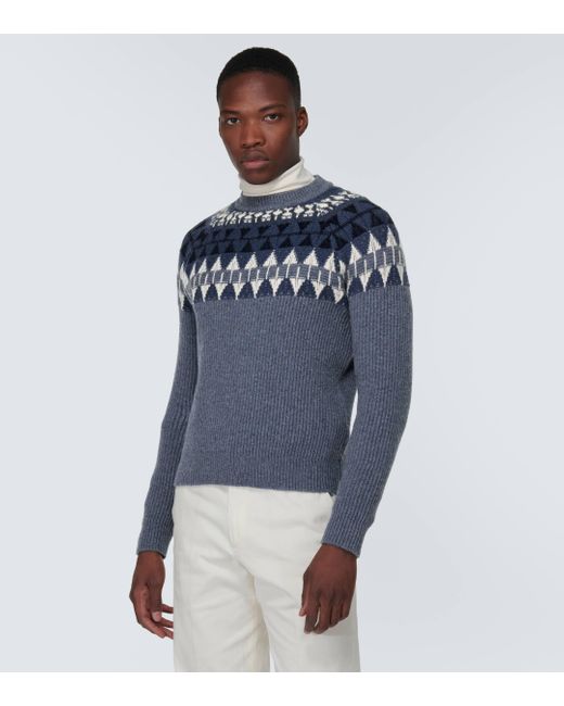 Loro Piana Blue Fair Isle Cashmere Sweater for men