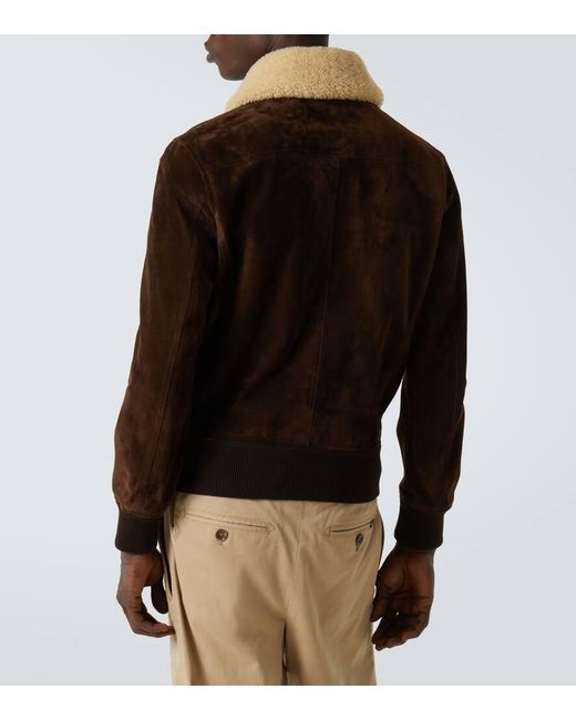 Tom Ford Brown Shearling-Trimmed Suede Blouson for men