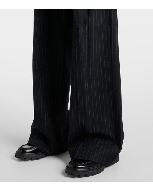 Plan C Black Pinstripe Wool-Blend Wide-Leg Pants
