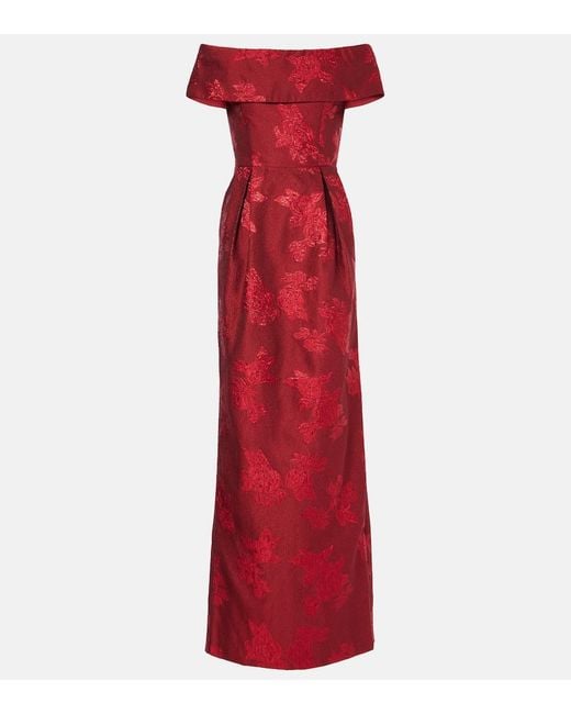 Rebecca Vallance Red Henrietta Brocade Bustier Gown