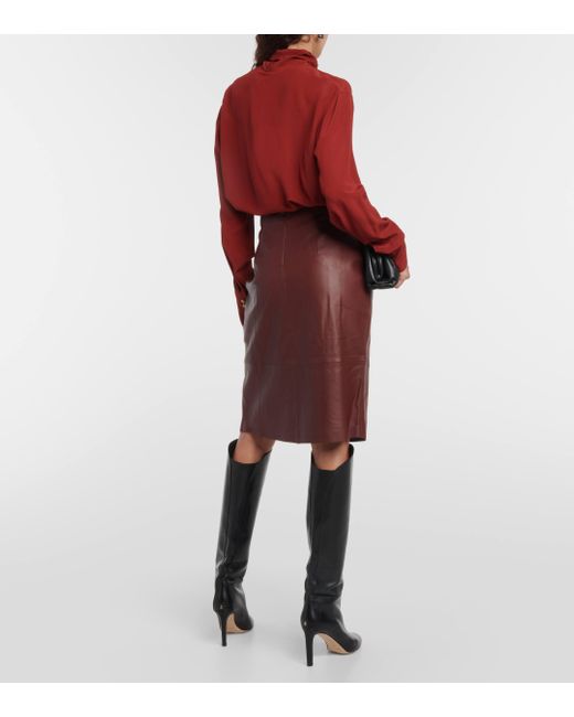 Vince Brown Leather Pencil Skirt