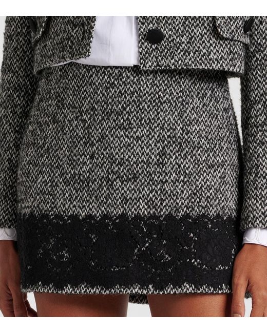 Dolce & Gabbana Gray Lace-Trimmed Tweed Miniskirt