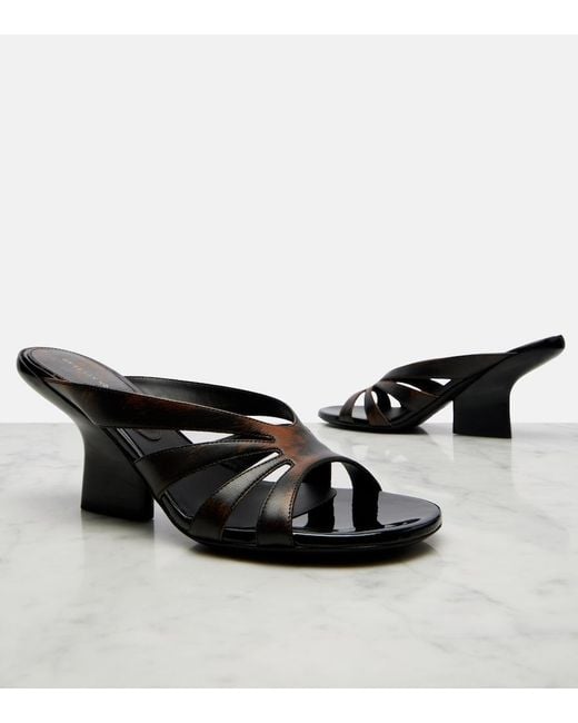 Dries Van Noten Black Distressed Leather Mules